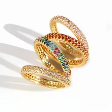 Women Rings European 2021 New Arrived Hot Selling Rainbow Cz Eternity Ring Band Gold Filled 14 Gold K Cz Rings Size 56789