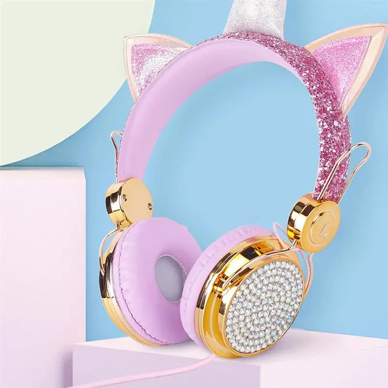 Funny Kids Headset Colorful Diamond Unicorn Girl Wired Headphones Music Stereo Phone Earphones Children Christmas Brithday Gifts