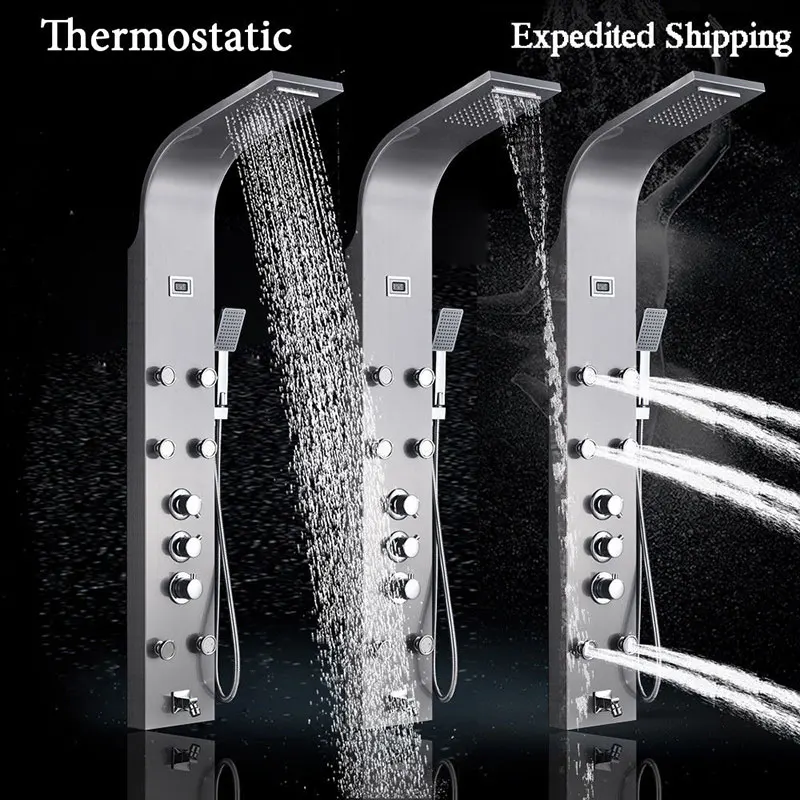 Термостатическая душевая панель Колонка дождевые смесители для душа из нержавеющей стали душевая Колонка Цифровой температурный дисплей Душевая система