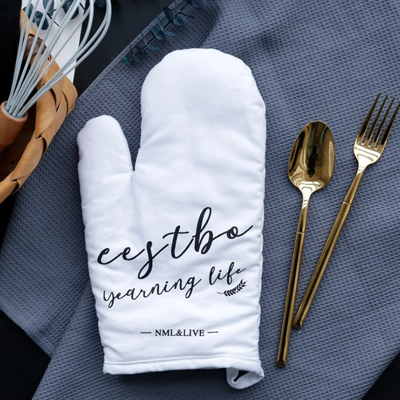 Креативные хлопковые перчатки для духовки, перчатки для микроволновой печи, термостойкие кулинарные рукавицы, коврик для Прихватки для барбекю, кухонные изолированные рукавицы для приготовления пищи - Цвет: White