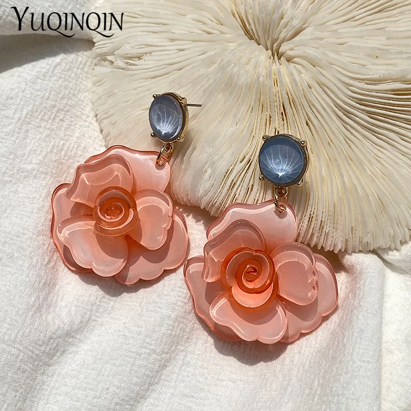 Dangle Earrings Drop Earrings Flower Earrings Rose Earrings Long Earrings Acrylic Earrings Vintage Korean Acrylic Rose Flower Drop Earrings for Women