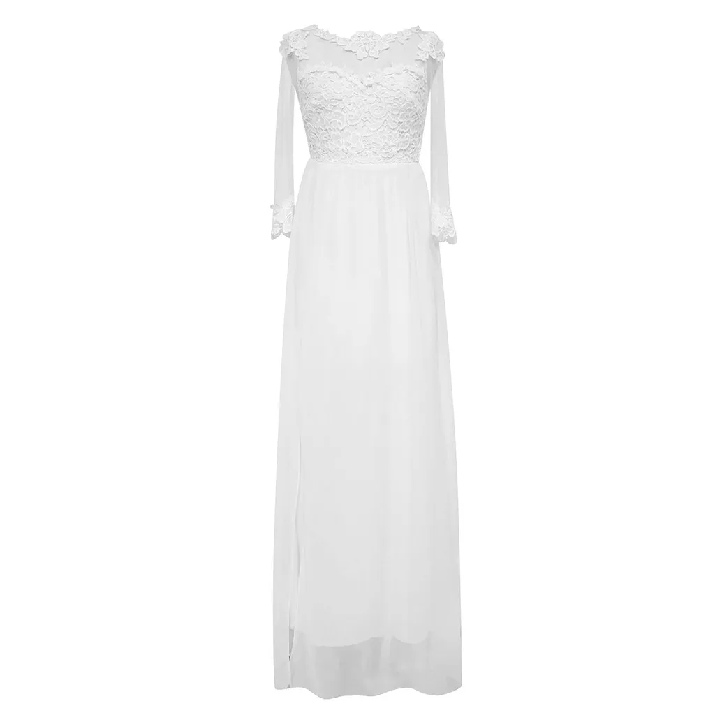 Женское платье для вечеринки, сексуальное однотонное белое платье с длинным рукавом, кружевное платье с разрезом, прозрачное длинное платье, Z4