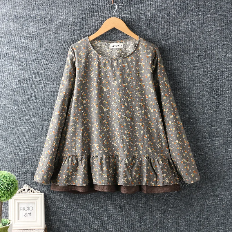 

Forest Mori Girl Sweet Floral Print Pullover Doll Shirt Cotton Blouse for Women Harajuku Female Blusas Mujer Autumn Shirt Coat