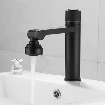 

Basin Faucet 360 Degree Swivel Outlet Water Tap Bath Single Handle Black Chrome Sink Tap Mixer Hot and Cold Sink Water Crane
