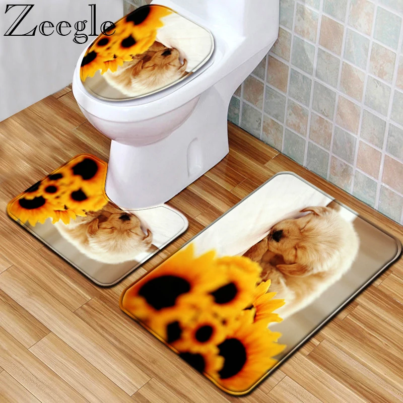 Bathroom Bath Mat Set Anti-slip Bathroom Carpet Shower Room Toilet Carpet Rug Absorbent Toilet Cover Mat Bathroom Floor Mat