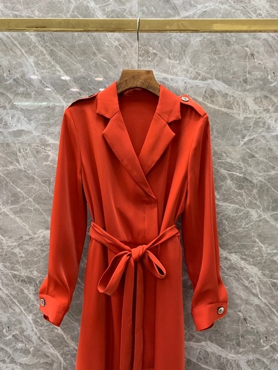 autumn early In of, new women's Lapel waist tie tie, waist wear long sleeve dress 905