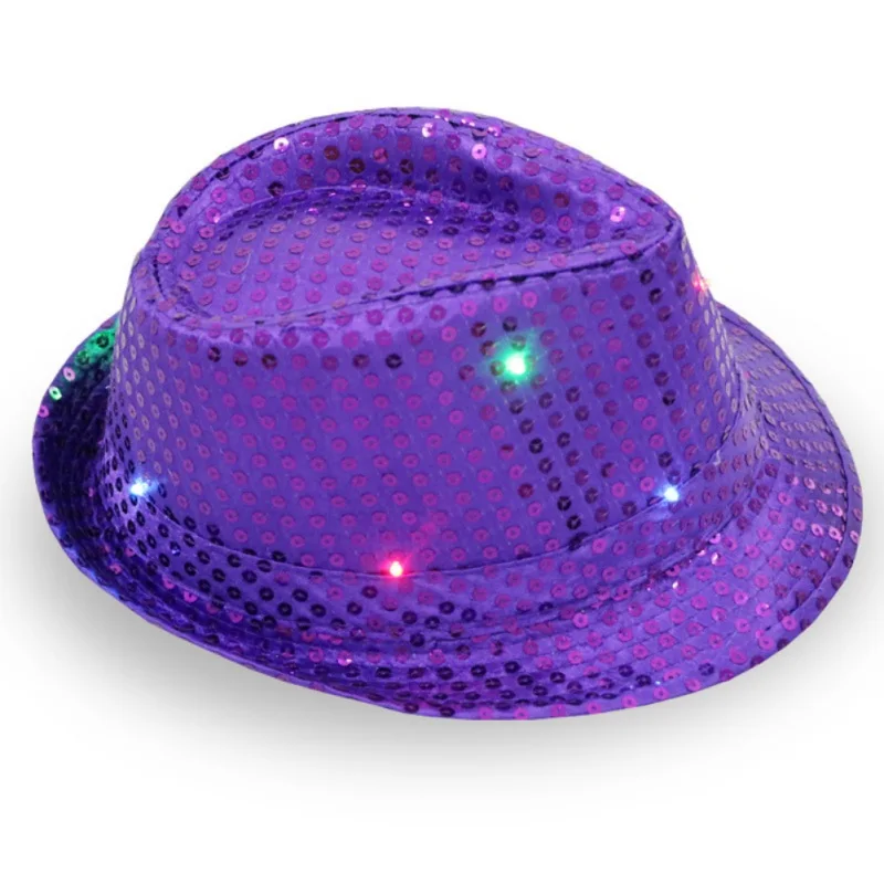 Flashing Light Up Led Brilliant Glitter Sequin Colorful Sequin Fancy Dress Jazz Dance Party Club Party Hat Men Women
