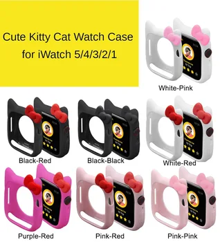 

Cute Kitty Butterfly Knot Watch Case for Apple Watch 6 SE 5 4 40 44mm Soft TPU Silicon Protective Cover for iWatch 3 2 1 38 42mm