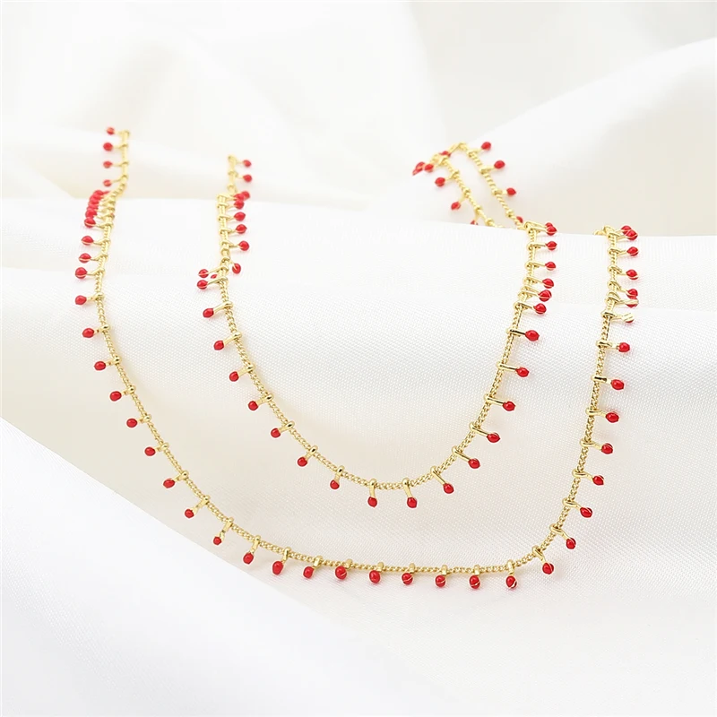 

DoreenBeads Copper Link Curb Chain Round Gold Color Red Enamel Women Party DIY Making Bracelets Fashion Jewelry Gift 6x2mm, 1 M