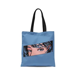 Fashion Colorful Cartoon Girl Tote Bag Foldable Large Capacity ECO Thick Shopping Bag Girl College Ideas School Shoulder Bag