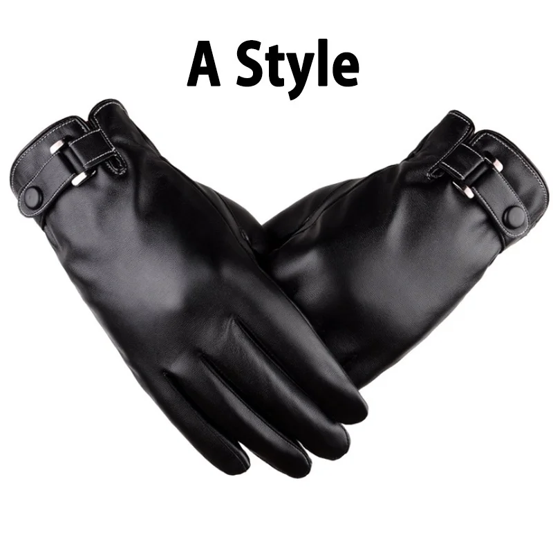 New Winter 1 Pairs Fashion Full Palm Touch Screen Gloves Warm PU Leather Gloves Windproof Lightweight Man In Cold Weather - Цвет: 01