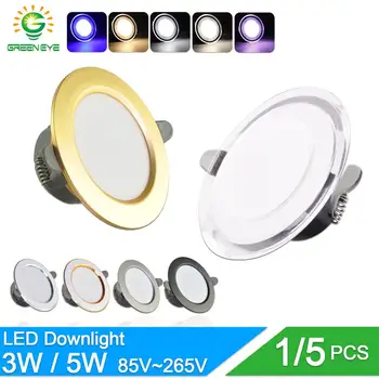 

1/5Pcs led Downlight 3W 5W 3000k 4000k 6500k Downlight AC220V-240V led ceiling downlight Kitchen living room Indoor round light
