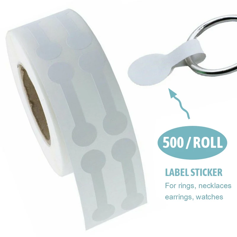 500pcs Round White Jewellery Labels Self Adhesive Price Dumbell Tags Necklace Ring Labels Paper Jewelry Accessories 100pcs kraft paperboard round studs earring cards 5x5cm jewelry earring drop clip display card brown price tag labels