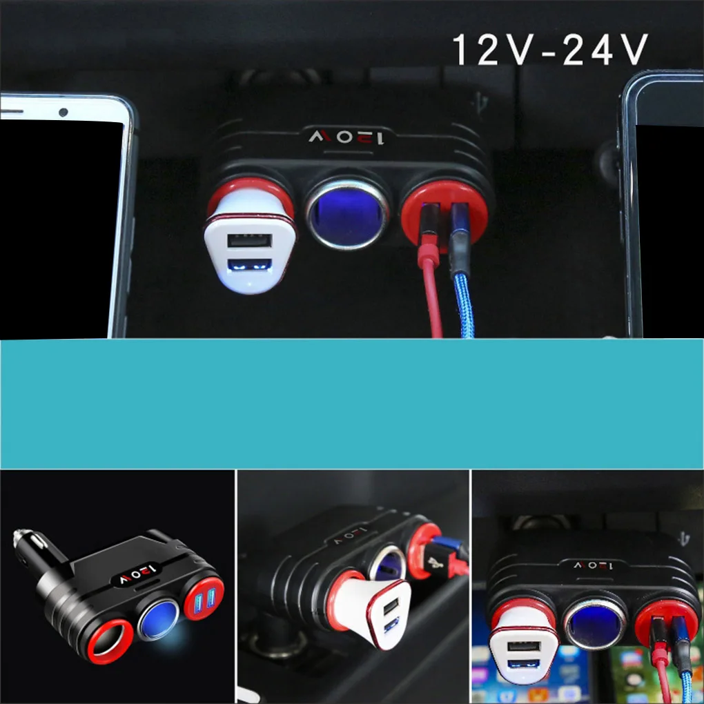Портативный 120 Вт от 1 до 2 автомобильного прикуривателя Разветвитель разделенный переключатель управления двойной USB быстрая зарядка