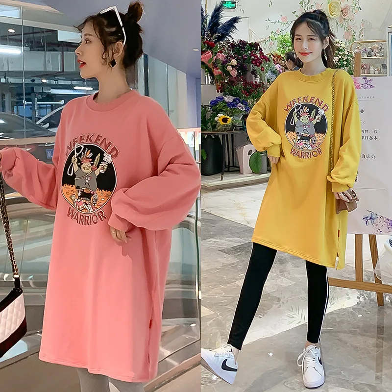 

Maternity Clothes 2019 New Style Fashion Autumn Clothing Maternity Dress Korean-style Maternity Top Printed Hoodie Two-Piece Set