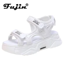 Женские сандалии на платформе Fujin, черные сандалии на платформе с открытым носком, 6 см, лето 2021 Женские сандалии на платформе Fujin, черные сандалии на платформе с открытым носком, 6 см, лето 2021