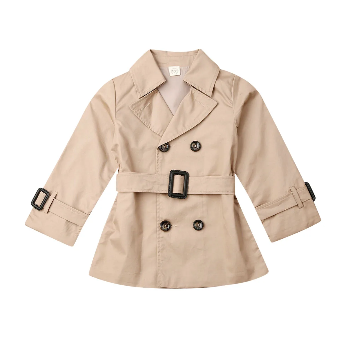 

2-7Y Autumn Fashion Kids Girls Lapel Trench Coat Kids Long Sleeve Khaki Trench Coat Lined Turn-down Collar Outwear Girls Clothes