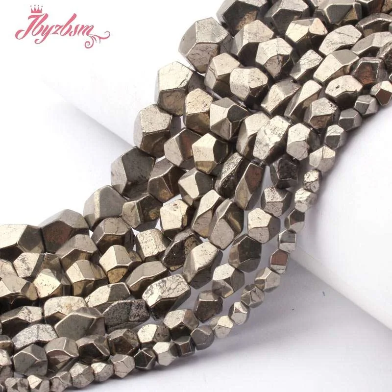 4-6,6-7,7-8,8-9mm Irregular Faceted Pyrite Loose Beads Natural Stone Beads For DIY Necklace Bracelets Jewelry Making Strand 15