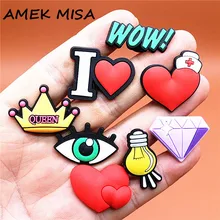 

Freeshipping 1pcs Heart-shaped Shoe Charms Queen Green Eyes WOW Shoes Accessories Decoration Fit Croc Jibz Party Kids Gifts U238