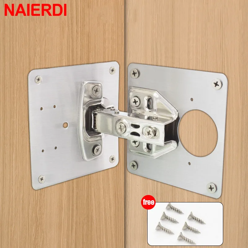 NAIERDI 1/2/4/8PCS Hinge Repair Plate Resistant Stainless Steel Furniture Mounted Plate Cabinet Door Hinges Repair Mount Tool hinge repair plate