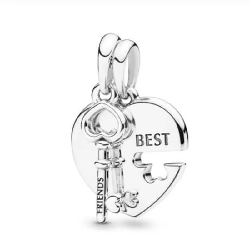 

100% 925 Sterling Silver Charm Creative Friend's Heart And Key Pendant Fit Pandora Women Bracelet & Necklace Diy Jewelry