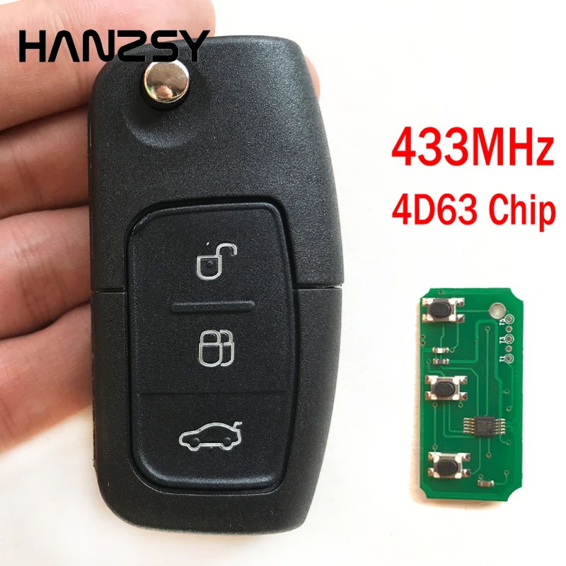 3 Buttons Complete Car Flip Key For Ford Focus Fiesta 2013 Folding Remote Key Case Fob with 4D63 Chip 433MHz HU101 Blade
