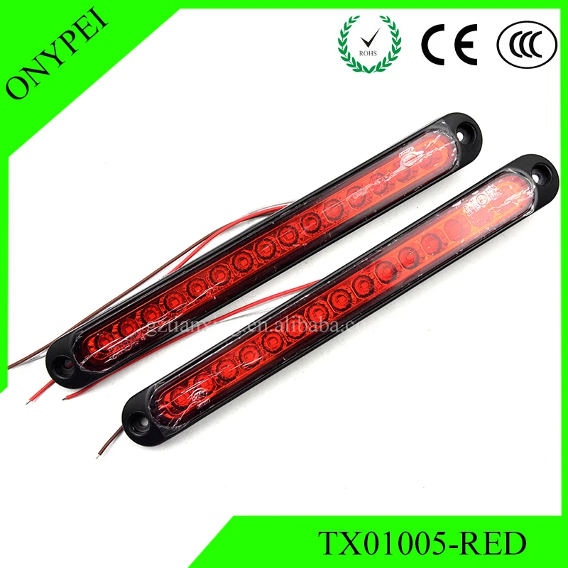 2x 10" 15 LED Red Sealed Tail Rear Stop Turn Brake Light Bar Trailer