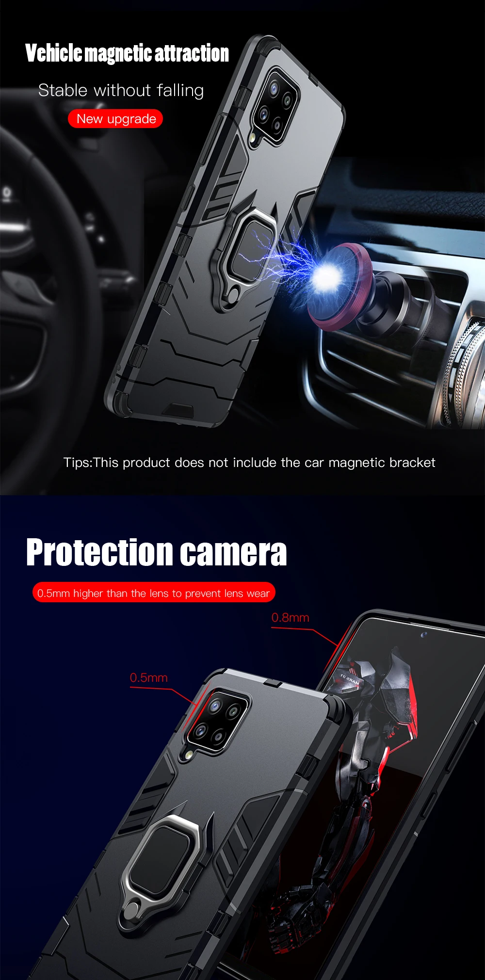 KEYSION Shockproof Armor Case for Samsung A12 A42 A32 A22 A82 A72 A52S 5G Ring Stand Phone Back Cover for Galaxy M52 M51 M31 M62 kawaii samsung cases