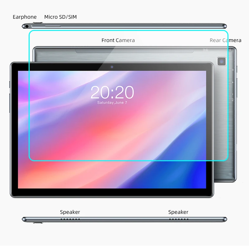 Película de vidrio templado para Teclast P20HD Android 10,0 OS, 4GB de RAM, 64GB de ROM, 1920x1200, 6000mAh, 10,1 pulgadas, protección de pantalla para tableta