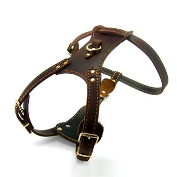 

Genuine Leather Dog Harness for Large Dogs Pet Training Vest With Quick Control Handle Adjustable For Labrador Упряжь для собак