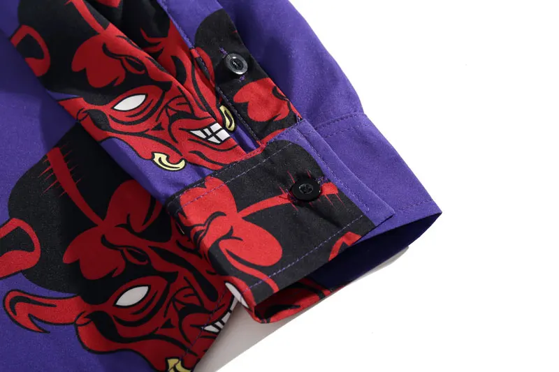 GONTHWID Devil/рубашки с длинными рукавами и принтом в стиле Харадзюку, Повседневная рубашка на пуговицах, уличная мода, повседневные рубашки, футболки, топики