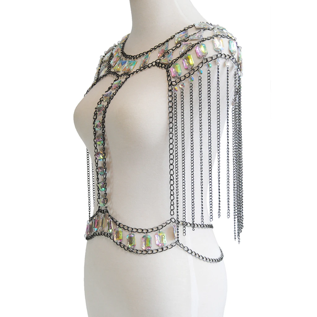 Women Party Crystal Rhinestone Shoulder Jewelry Body Chain Tassels Necklace Women Party Crystal Rhinestone Shoulder Jewelry Body Chain Tassels Necklace