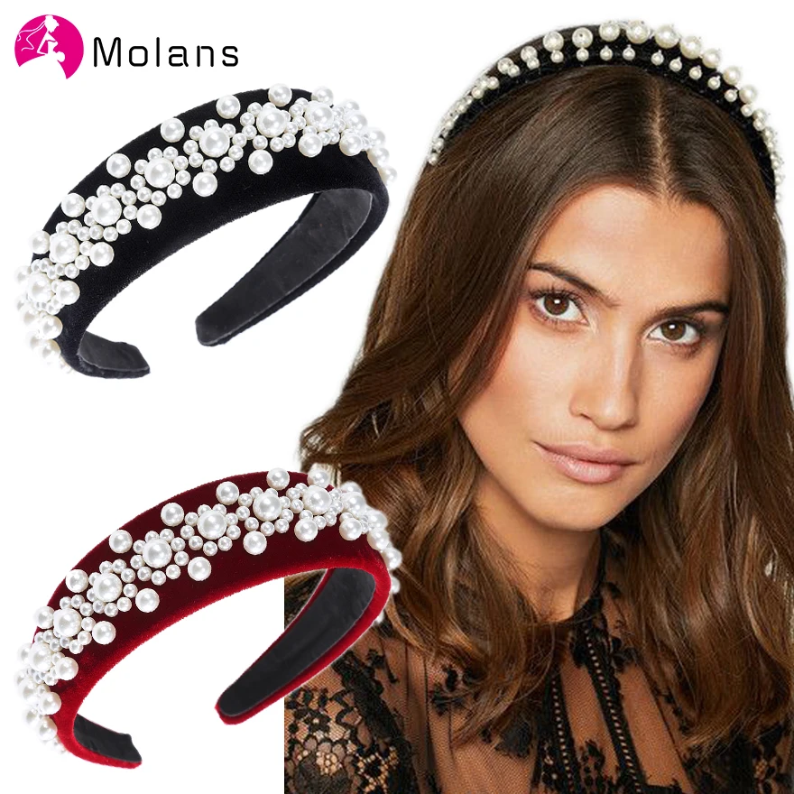 MOLANS Faux Pearl embellished Velvet Headbands 2020 Baroque Floral