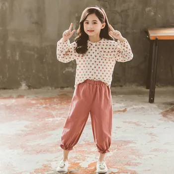 

2020 New Spring Kids Girls Long Sleeve Tops Blouse Set Fashion Children Clothing Girl Children's Sets Autumn Blouses And Pants