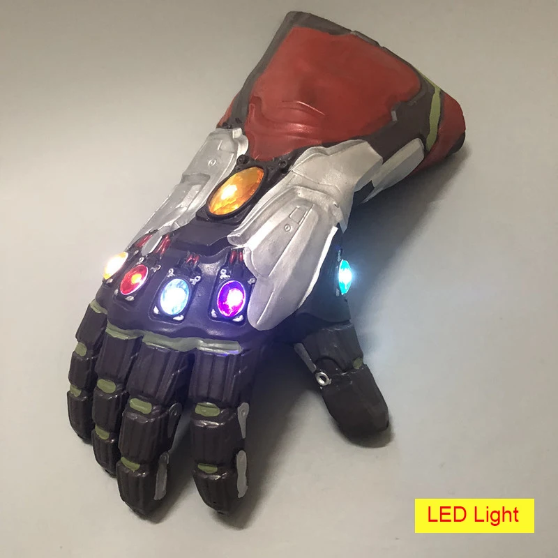 Взрослые дети Мстители Endgame IronMan Infinity Gauntlet камни съемный светодиодный свет Косплей танос латексные перчатки супергерой оружие - Цвет: Adult LED