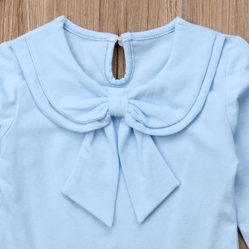 Pudcoco/Детские рубашки сплошного цвета принцесса для маленьких девочек топы, футболка с длинными рукавами и бантом осенняя одежда для маленьких девочек От 6 месяцев до 5 лет