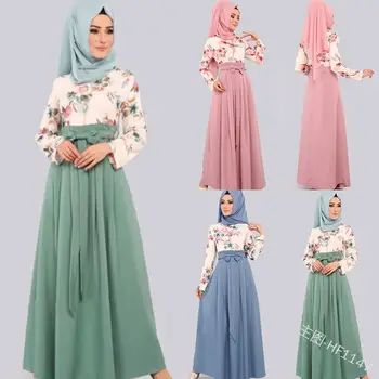 

Abaya Muslim Dress Women Islamic Full Sleeve Floral Flower Casual Plus Size Ladies Long Maxi Dresses Middle East Ethnic Style