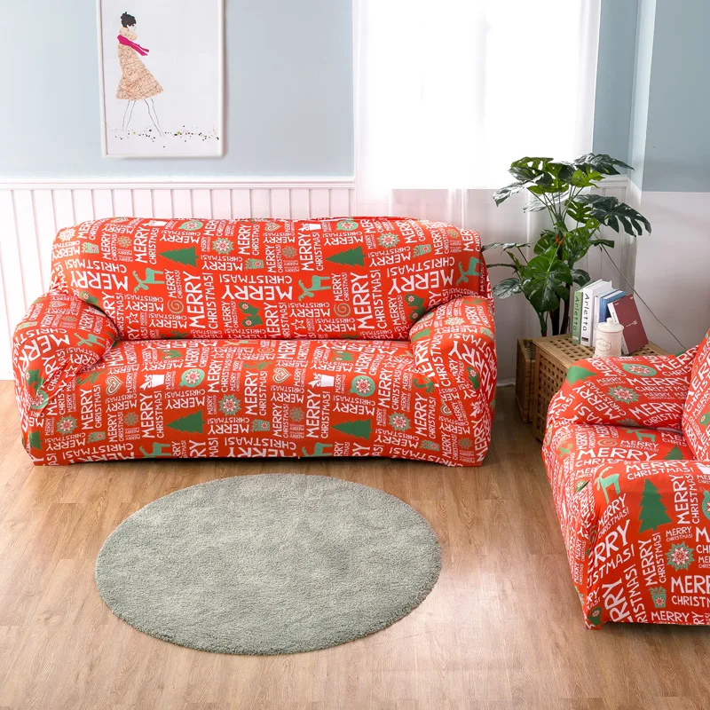 Sofa Covers Merry Christmas  Elk Slipcover Stretch Sofa Covers Reindeer All-inclusive Anti-Slip Elastic Sofa Case 1/2/3/4 Seater