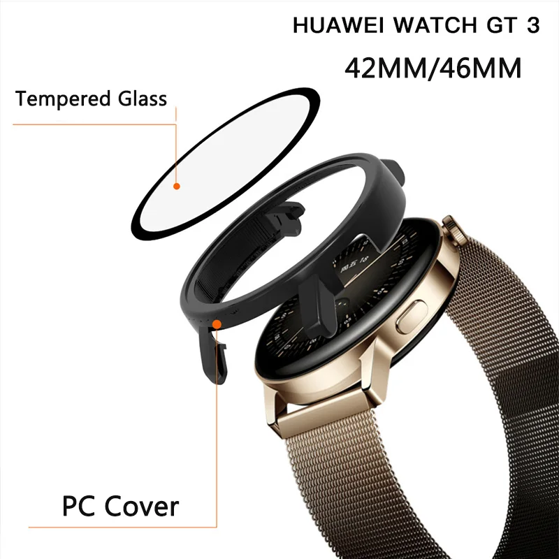 Case Glass Screen Protective Cover for Huawei Watch GT3 Pro 42mm 46mm 43mm Smart Accessories Shell Case screen protectors,watch screen protector,watch screen protector case,smart watch case,watch protector case