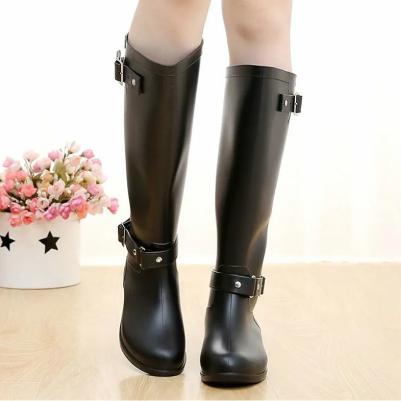 

2020 New Punk Style Zipper Tall Boots Women's Pure Color Rain Boots Outdoor Rubber Water Shoes for Female 36-41 PlusSizeZH100397