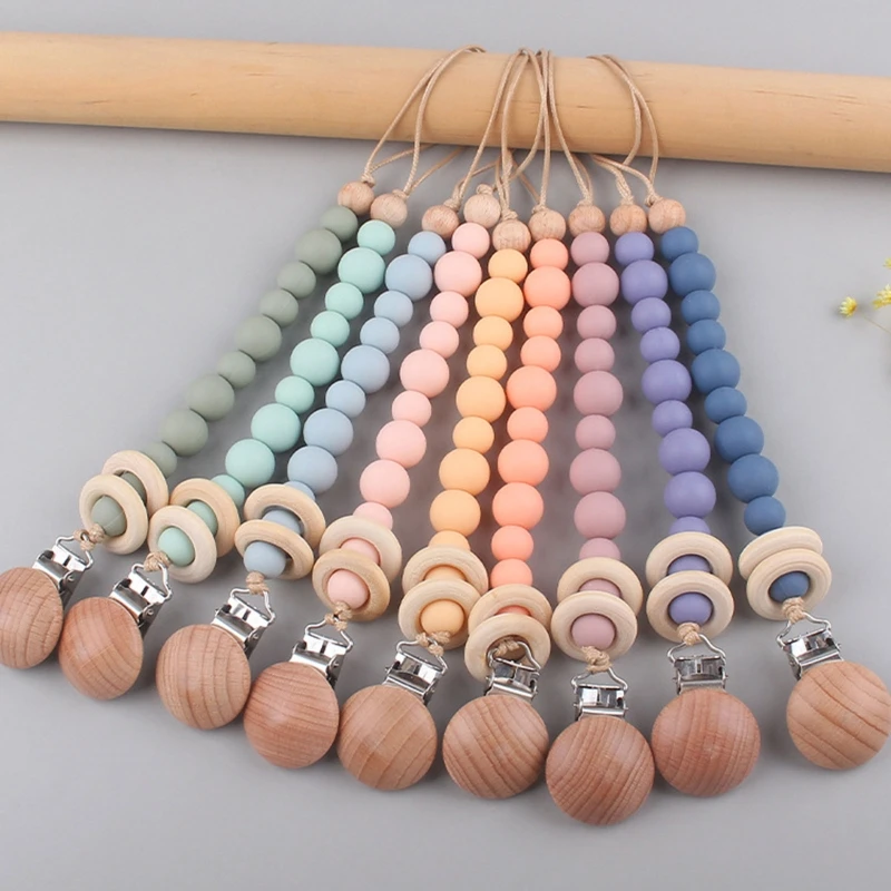 

Детская цепочка-зажим для соски, держатель для прорезывателя для зубов, силиконовые бусины, цепочка, деревянный зажим «сделай сам», ремень для ремня