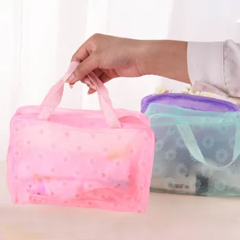 

Floral Cosmetics Bag Save Space Waterproof Make Up Organizer Travel Accessories Toiletry Bathing Storage Pouch Transparent PVC