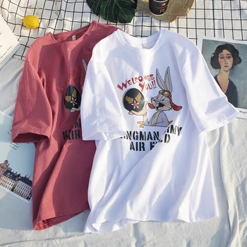 

Pure Cotton Online Celebrity Hong Kong Style 2020 Summer Wear New Style Loose-Fit Harajuku-Style Short Sleeve T-shirt Blouses