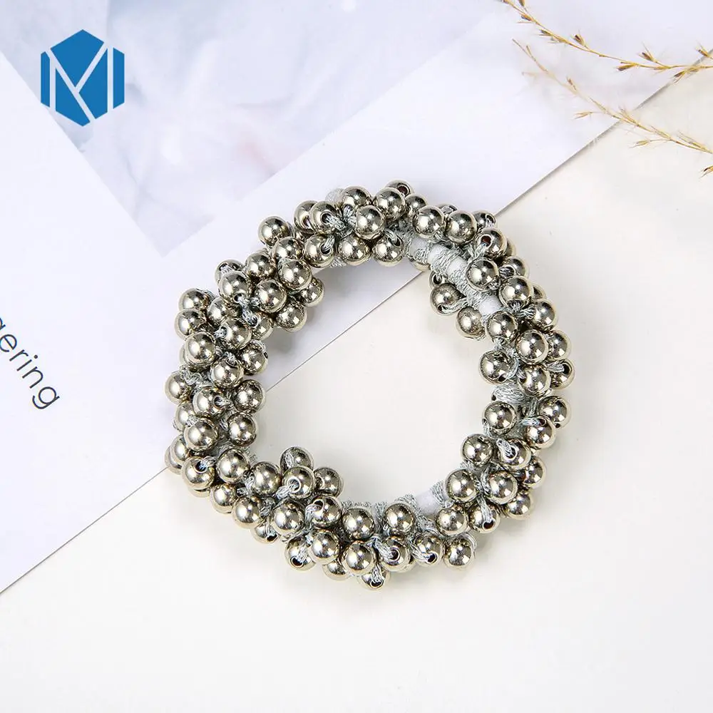 silver 1 шт., модное жемчужное кольцо для волос для девочек, бусины "галстук", эластичные резинки для волос, Корейская резинка для волос, головной убор для волос - Цвет: silver