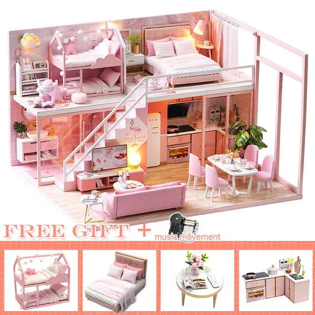 DIY DollHouse with Dust Cover Doll House Miniature Dollhouse Furniture Toys for Children New Year Christmas Gift Casa tc2 - Цвет: L27B 73.4