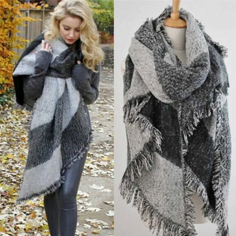 

Fashion Women Long Cashmere Winter Scarf Wool Blend Soft Warm Scarf Wrap Shawl Plaid Scarf Womens Accessories