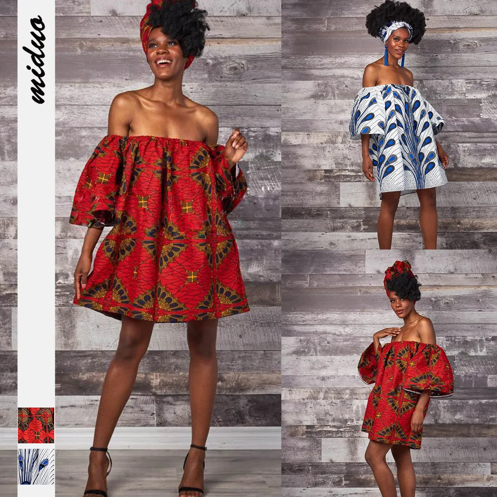 

Best Selling Digital Printed Women's Sexy Boob Tube Top Dress Loose Horizontal Neck Short Skirt Summer