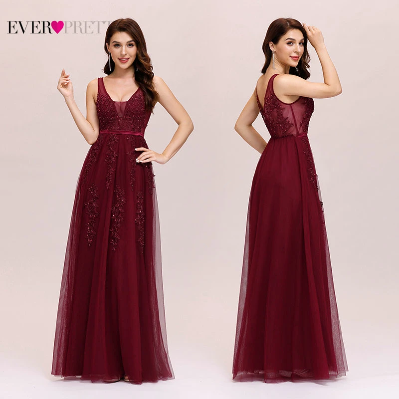US $31.72 Elegant Appliques Evening Dresses Ever Pretty ALine Double VNeck Sleeveless Tulle Beach Style Party Gowns Robe De Soiree