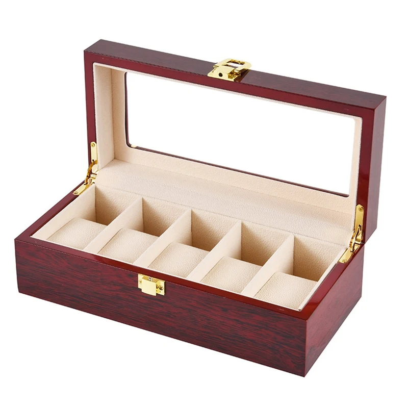 5 Slot / Grid Watch Box Portable Wooden Display Container Storage Holder Travel Organizer Case Gift unique and beautiful box