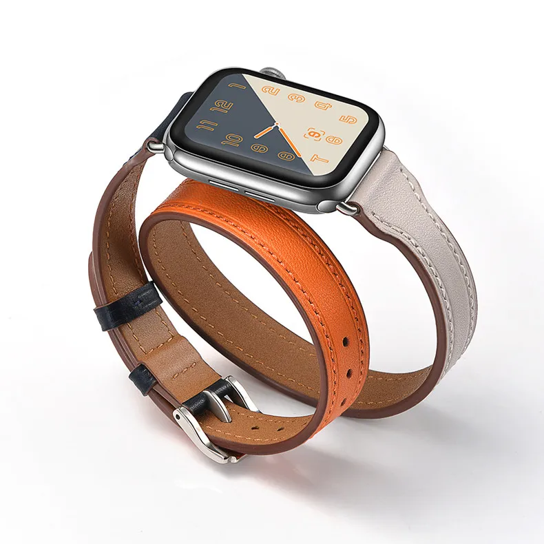 Strap For Apple Watch Band 44mm 45mm 42mm 40mm 49mm 41mm Genuine Leather Double Tour Bracelet iwatch series ultra 8 7 SE 6 5 4 3